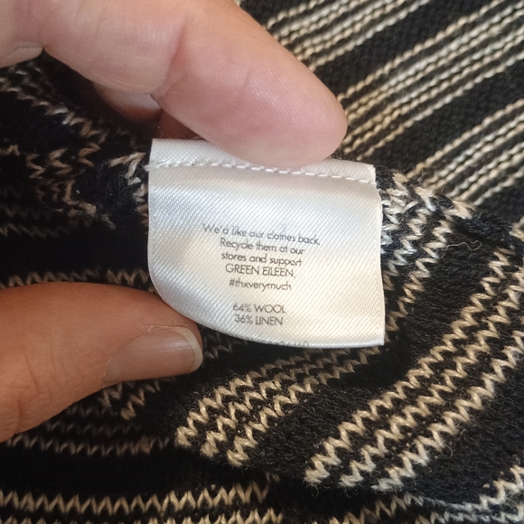 Eileen Fisher Wool & Linen Black Striped Sweater Size Medium - Picture 7 of 8